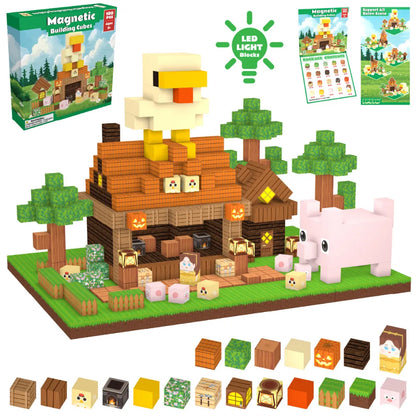 Magnetic Blocks with LED Light Up Blocks 100, 200 PCS | 2cm/0.8" | Farm