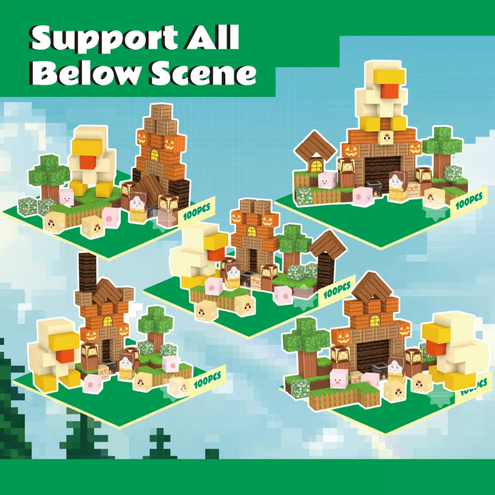 Magnetic Blocks with LED Light Up Blocks 100, 200 PCS | 2cm/0.8" | Farm