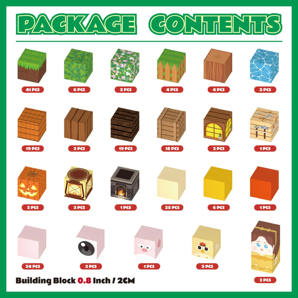 Magnetic Blocks with LED Light Up Blocks 100, 200 PCS | 2cm/0.8" | Farm