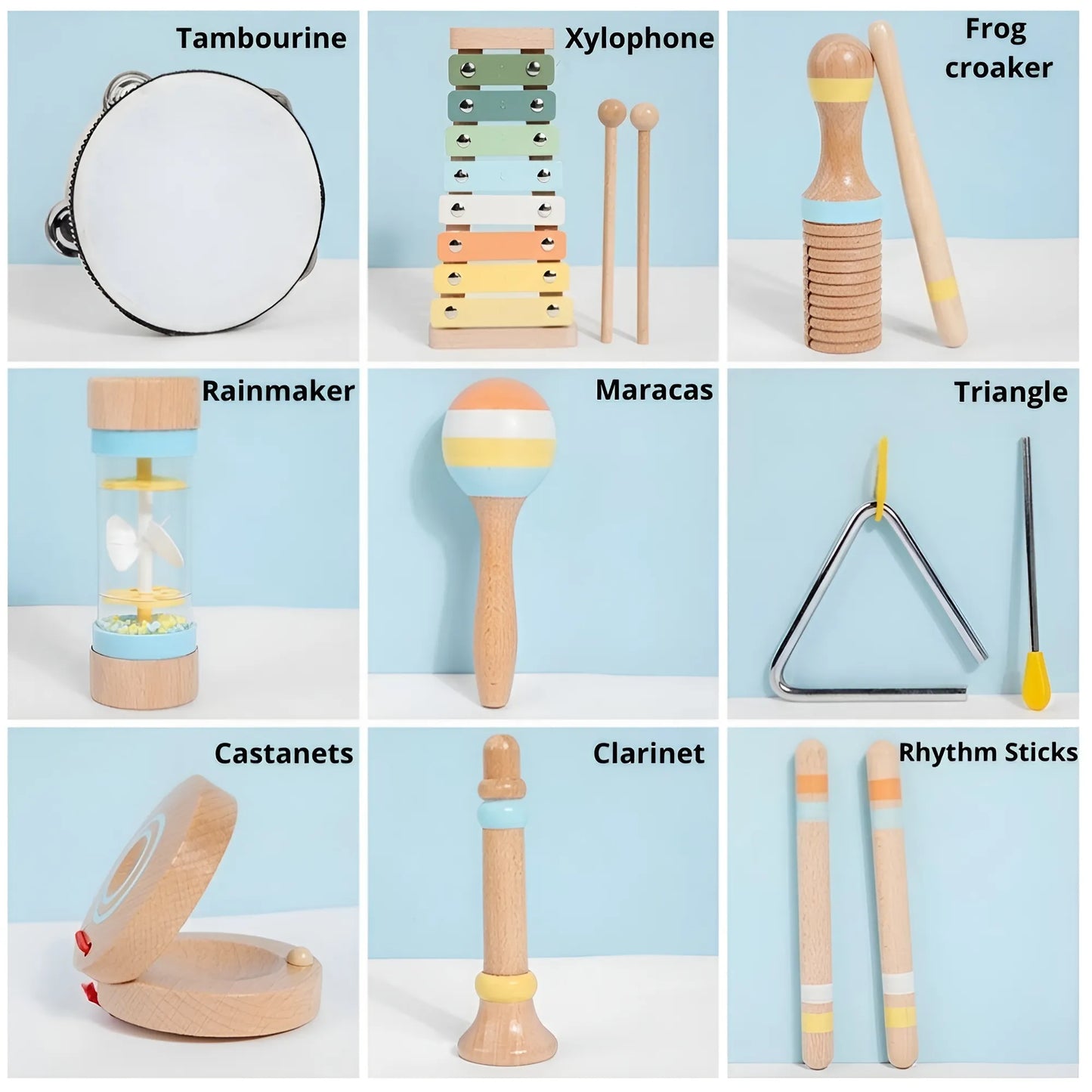 Montessori Wooden Music Instruments Set | 9 Instruments