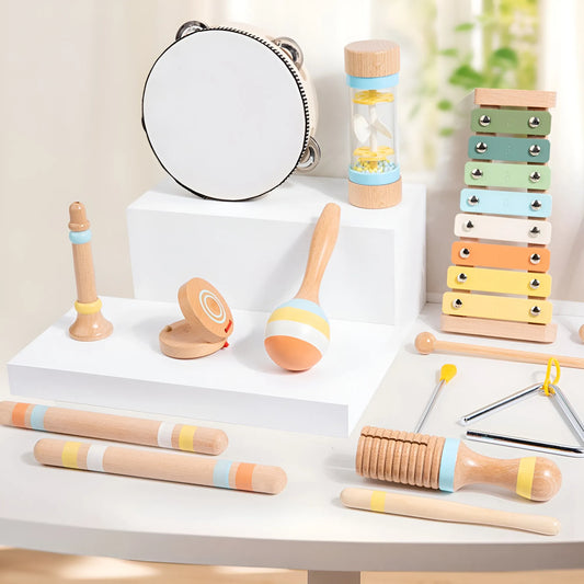 Montessori-Musikinstrumenten-Set aus Holz | 9 Instrumente