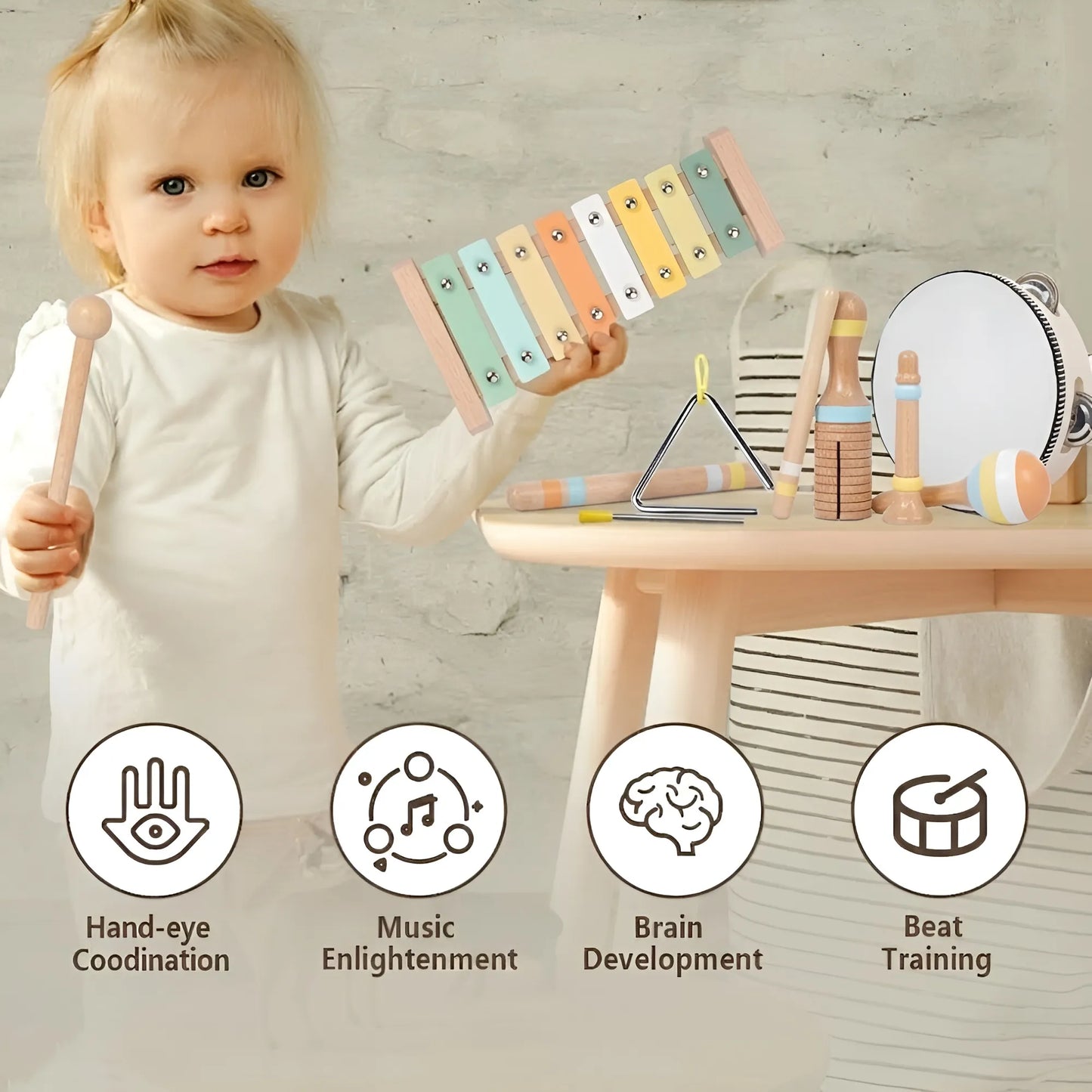 Montessori Wooden Music Instruments Set | 9 Instruments