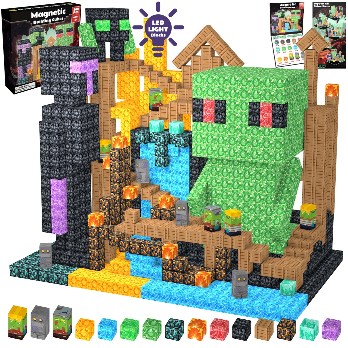 Magnetic Blocks with LED Light Up Blocks 100, 200 PCS | Monster