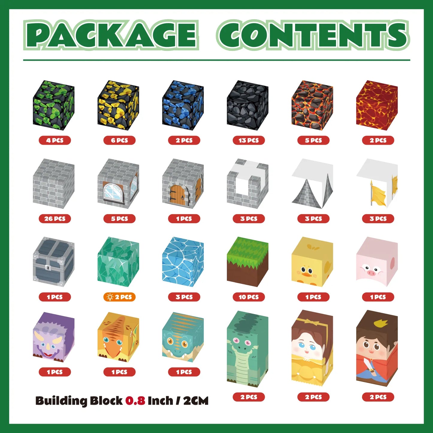 Onenazo Magnetic Building Blocks with LED Light Up Blocks - Dinosaur Kingdom | 0.8"/2 cm