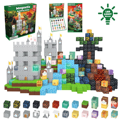 Onenazo Magnetic Building Blocks with LED Light Up Blocks - Dinosaur Kingdom | 0.8"/2 cm