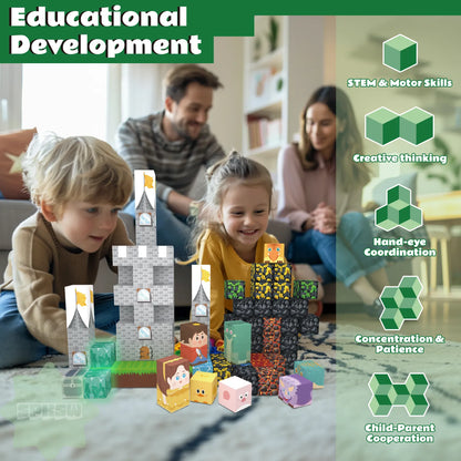 Onenazo Magnetic Building Blocks with LED Light Up Blocks - Dinosaur Kingdom | 0.8"/2 cm