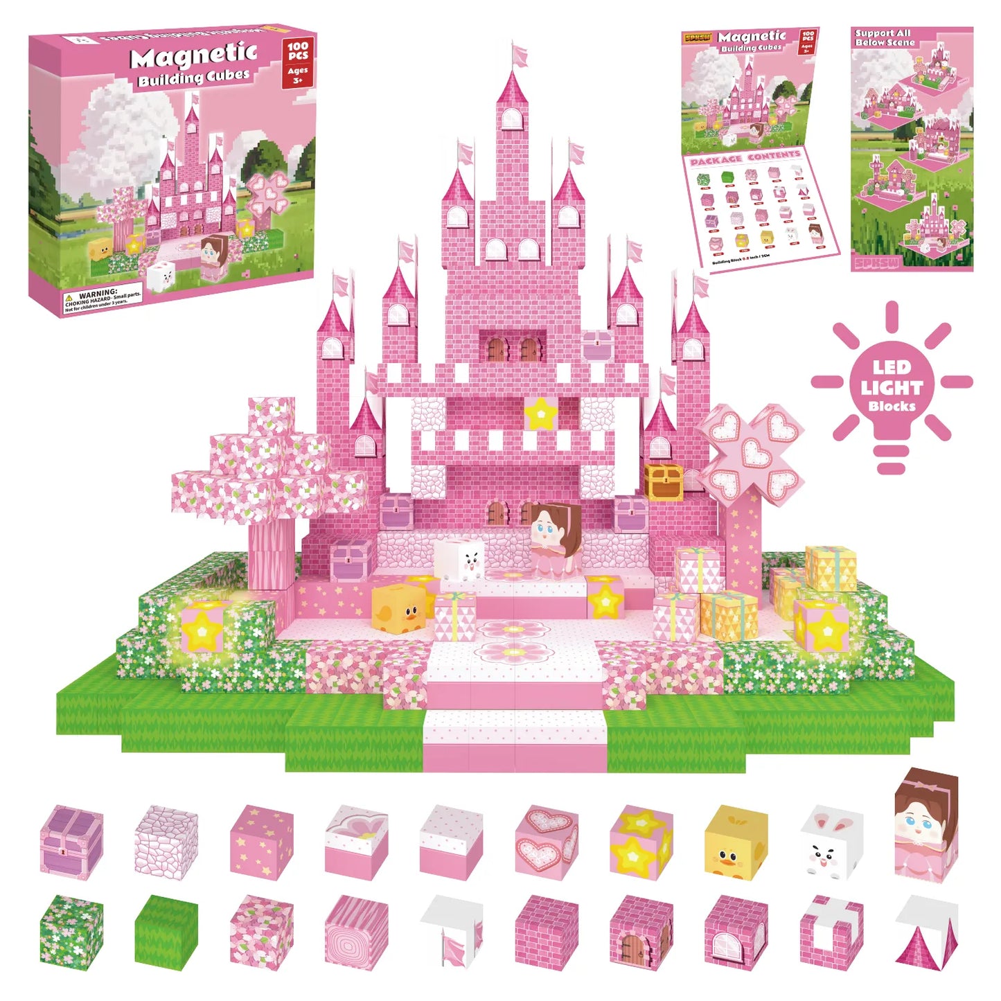 Onenazo Magnetic Building Blocks with LED Light Up Blocks - Dream Castle | 0.8"/2 cm