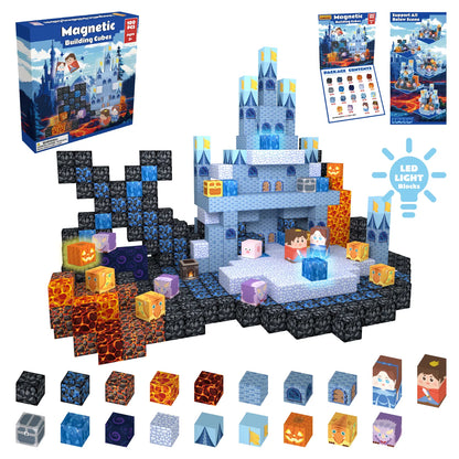 Onenazo Magnetic Building Blocks with LED Light Up Blocks - Lava Sword Castle | 0.8"/2 cm