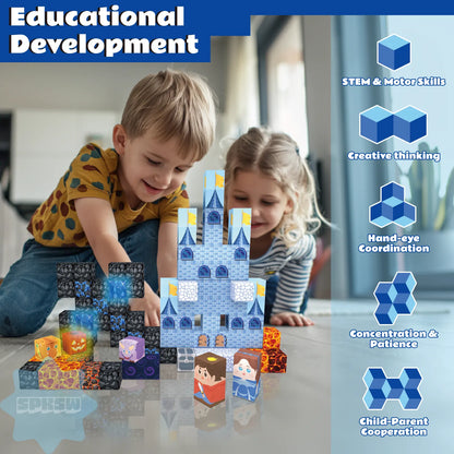 Onenazo Magnetic Building Blocks with LED Light Up Blocks - Lava Sword Castle | 0.8"/2 cm