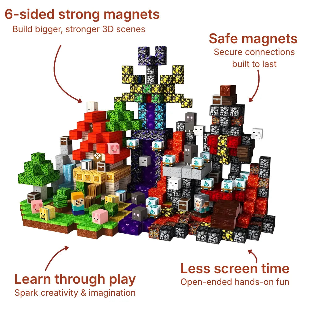 Magnetic Building Blocks 150 PCS | 2cm/0.8" | Forêt du Nether
