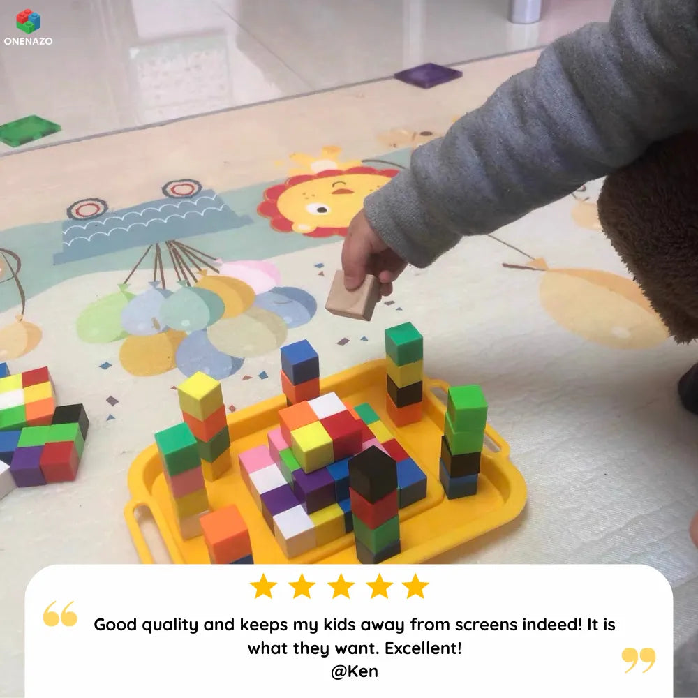 Child playing with colorful Magnetic Blocks 48, 72, 96, 120 PCS | 1"/2.5 cm toy from Onenazo, part of Onenazo Featured Products and Magnetic Building Blocks collections.