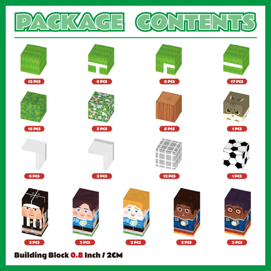 Package contents list for building blocks with various block types and quantities.