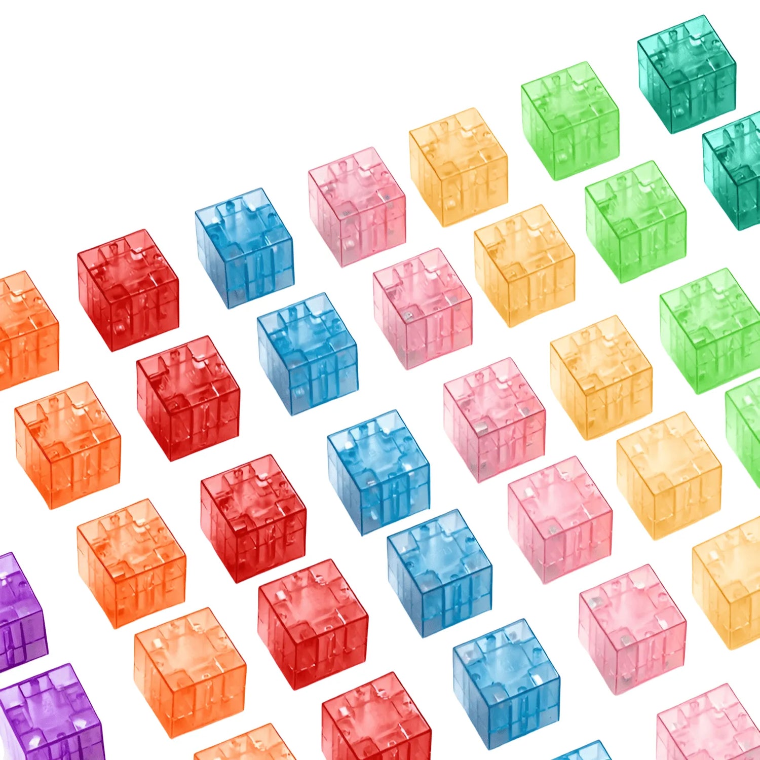 Colorful transparent cube pattern on a white background