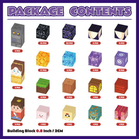 Illustration of package contents with various building blocks and their quantities.